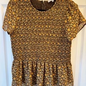 Madewell Smocked Floral Peplum Short Sleeve Boho Medium
